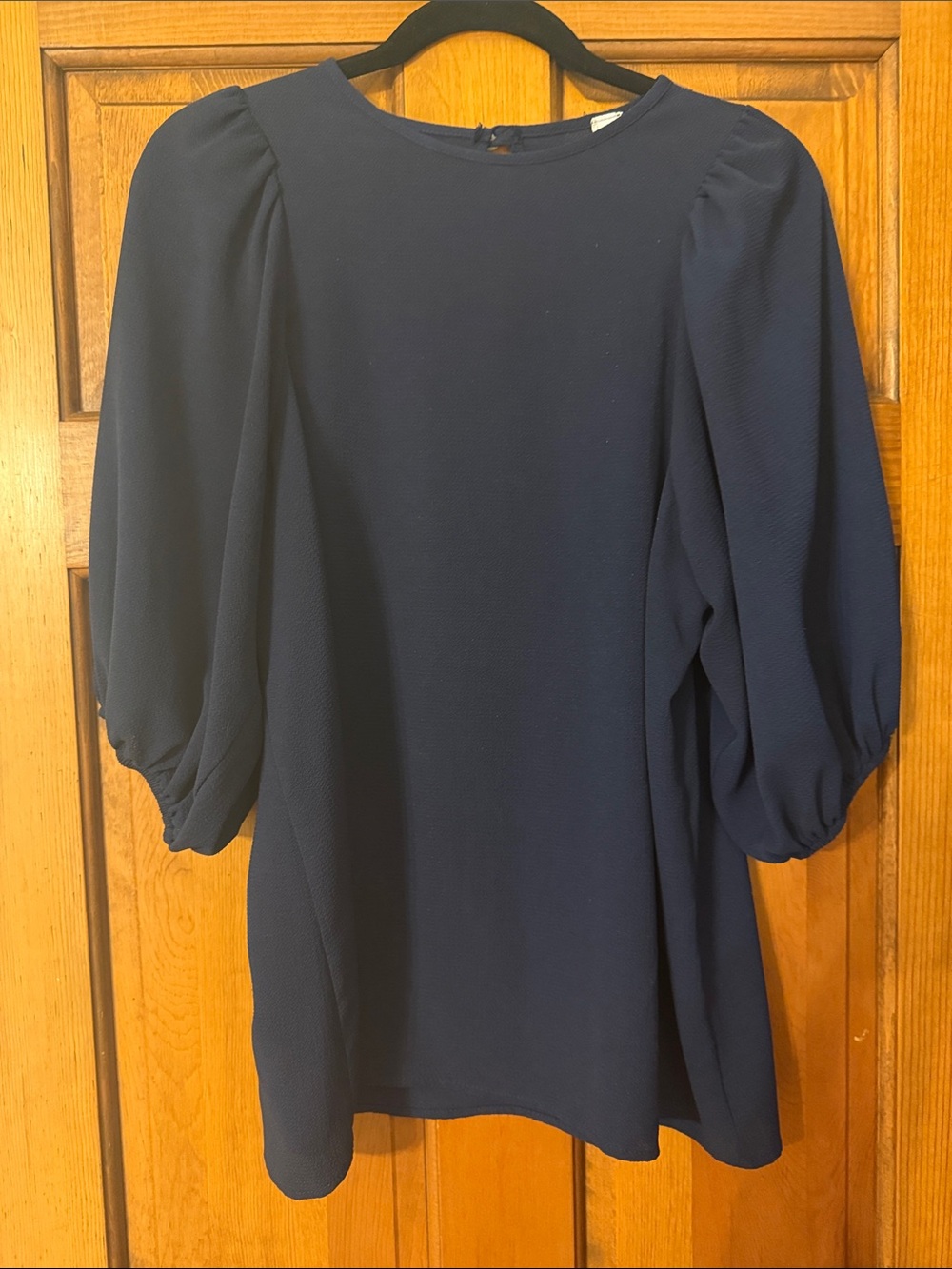 Classic Navy Puff-Sleeve Tunic Top by